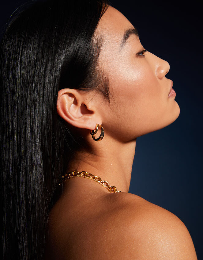 14ct Gold-Plated Double Hoops, , large