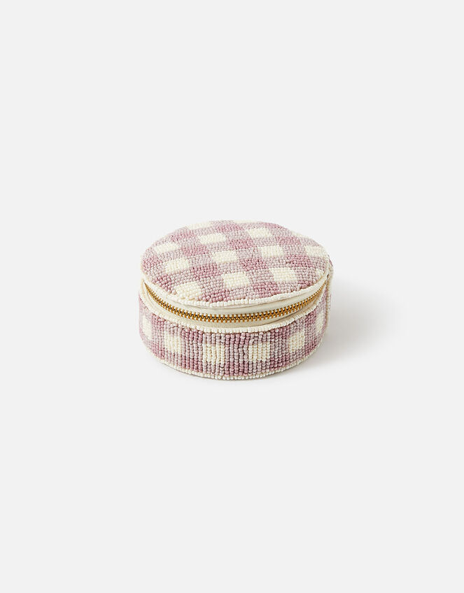 Gingham Beaded Jewellery Box, , large