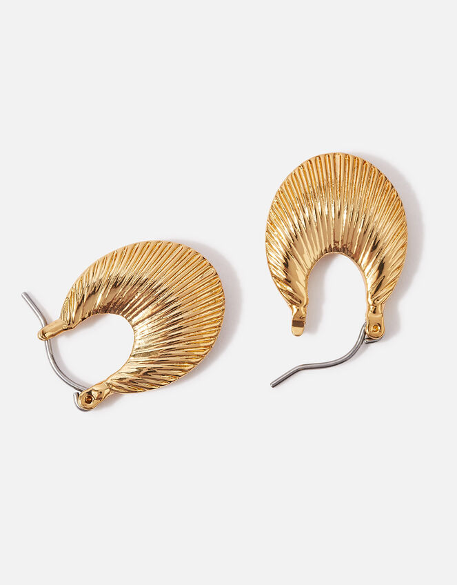 Ribbed Oval Hoop Earrings, , large