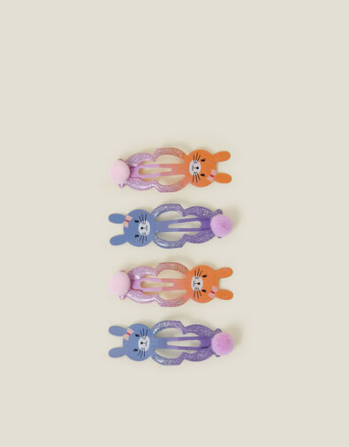 4-Pack Girls Bunny Pom Hair Clips, , large