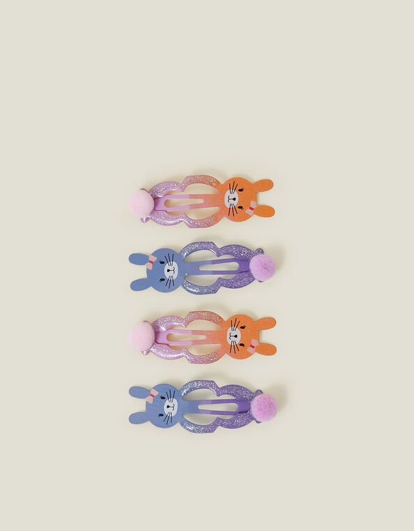 4-Pack Girls Bunny Pom Hair Clips, , large