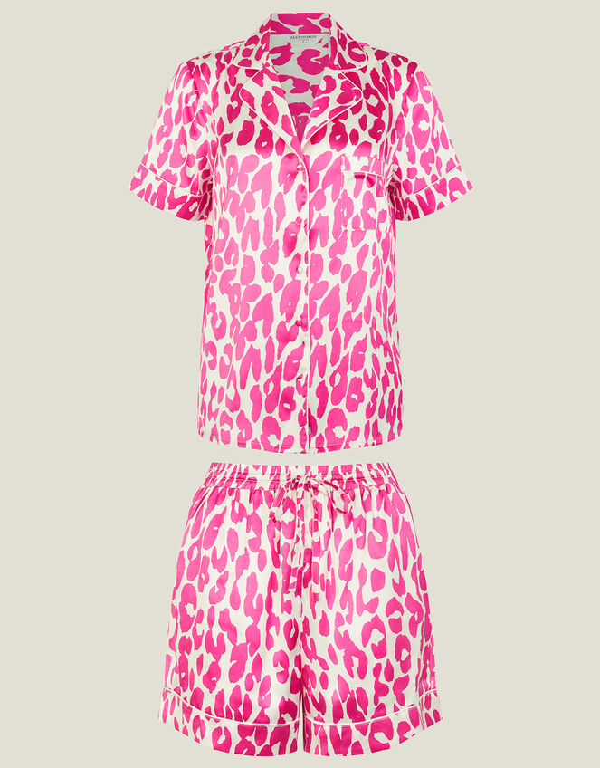 Leopard Print Satin Pyjama Set, Pink (PINK), large