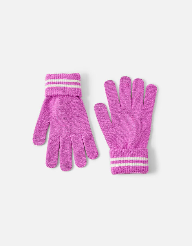 Varsity Stripe Gloves, Pink (FUCHSIA), large