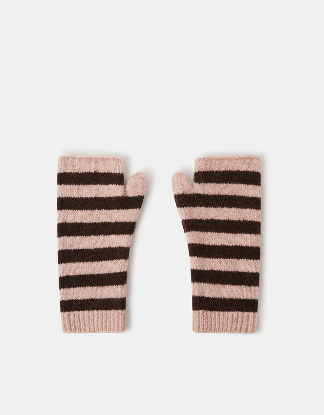 Stripe Knit Fingerless Gloves, , large
