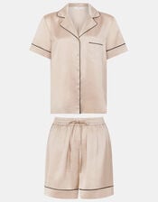 Satin Short Pyjamas Set, Camel (BEIGE), large