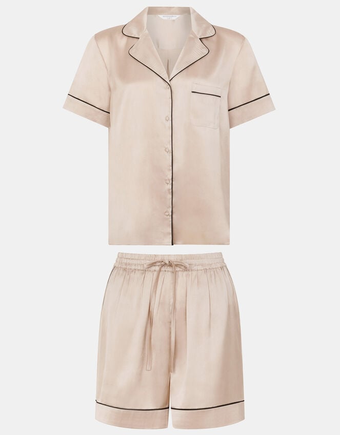 Satin Short Pyjamas Set, Camel (BEIGE), large
