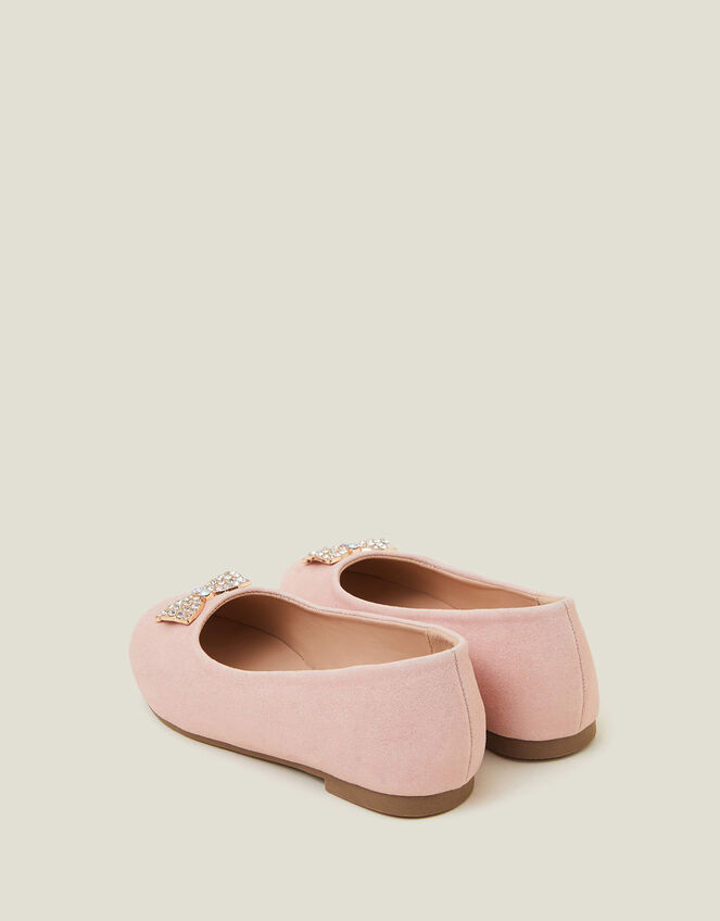 Girls Gem Bow Ballet Flats, Pink (PINK), large