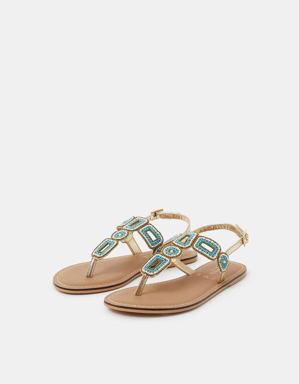 Beaded Geometric Strap Sandals, Blue (TURQUOISE), large