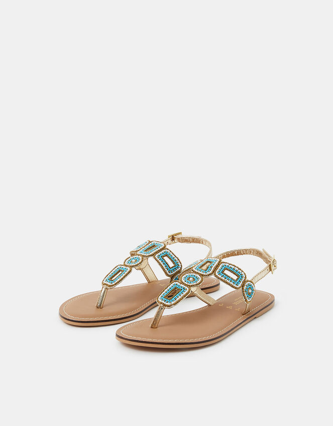 Beaded Geometric Strap Sandals, Blue (TURQUOISE), large