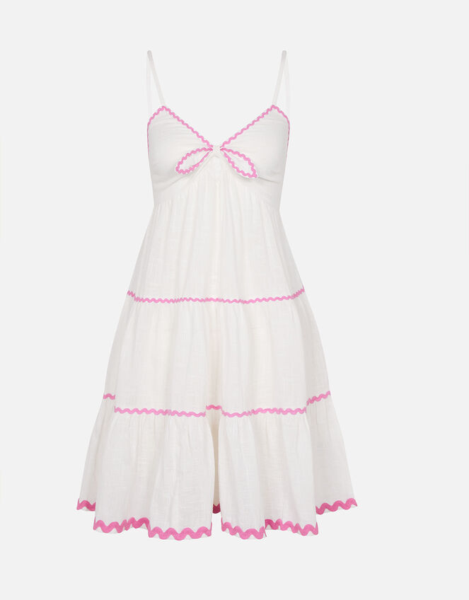 Tie Front Ricrac Mini Dress , Ivory (IVORY), large