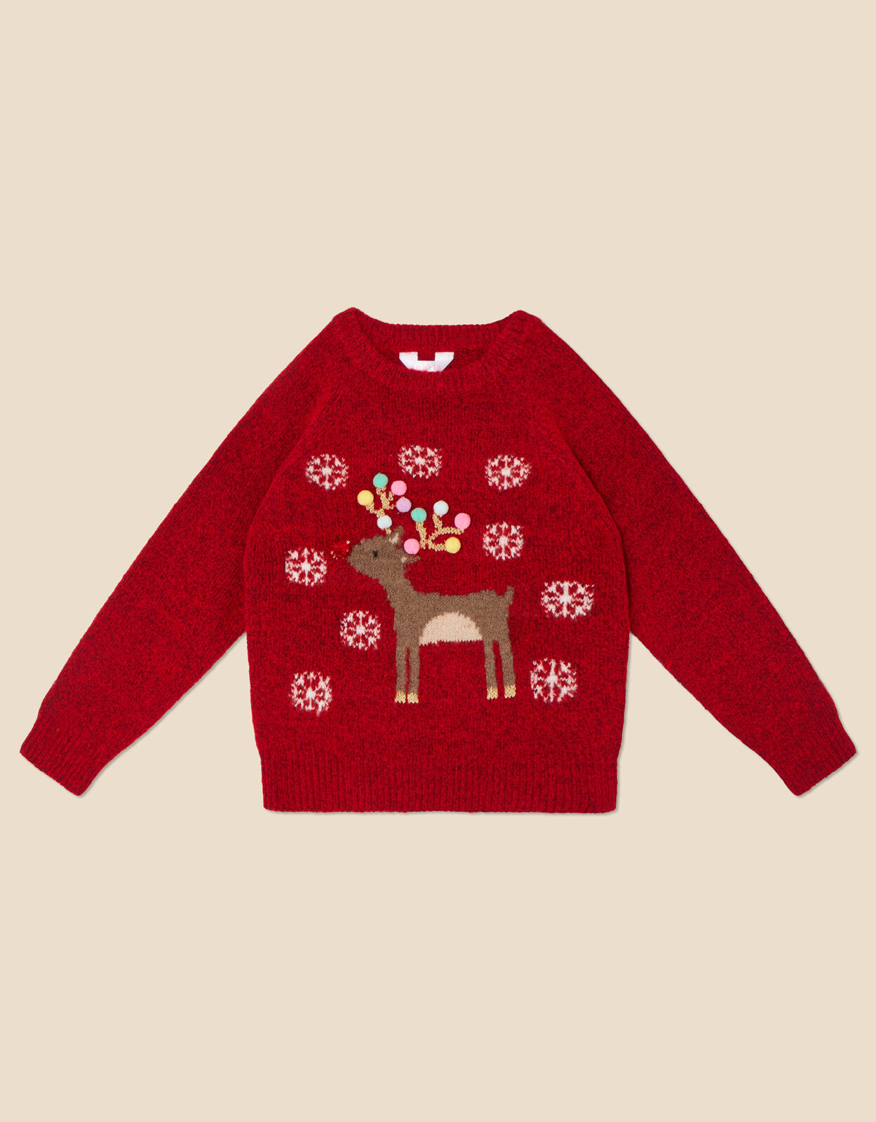 Girls Christmas Reindeer Jumper Red 