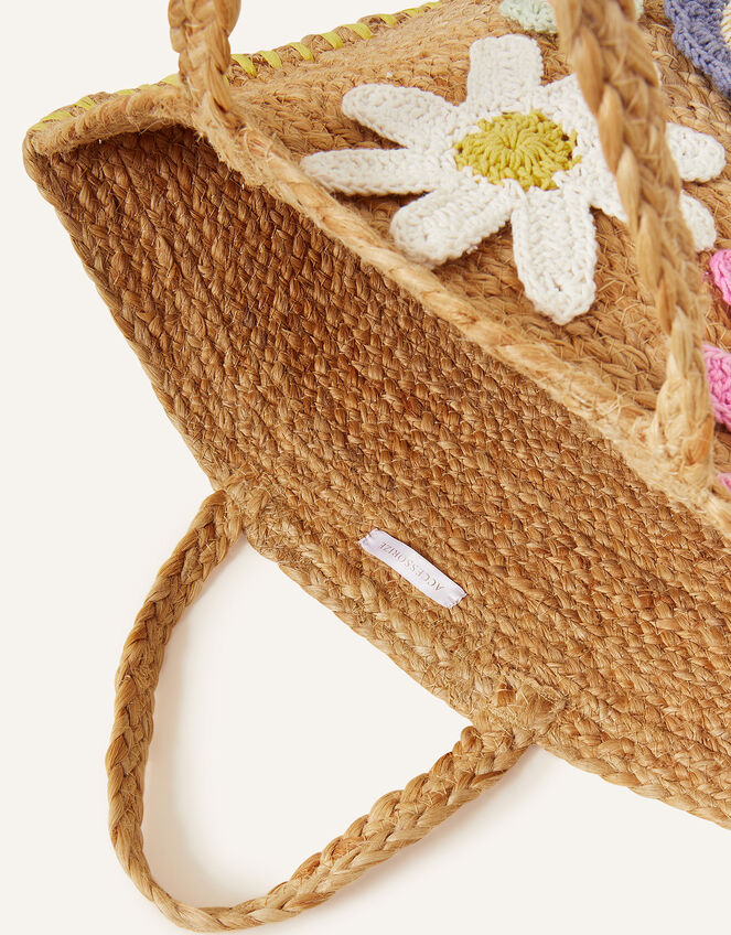 Flower Applique Basket Bag, , large