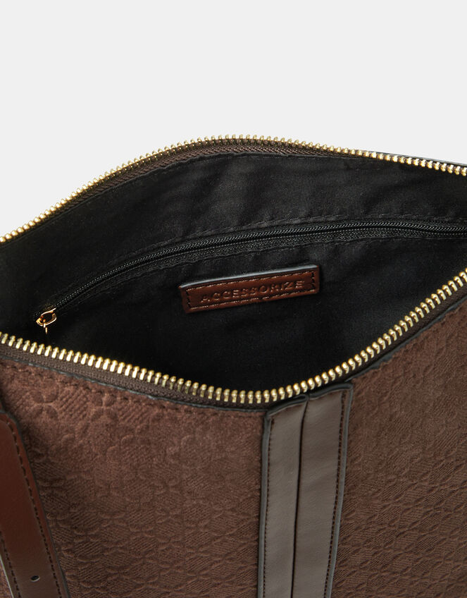 Embossed Faux Suede Crossbody Bag, , large