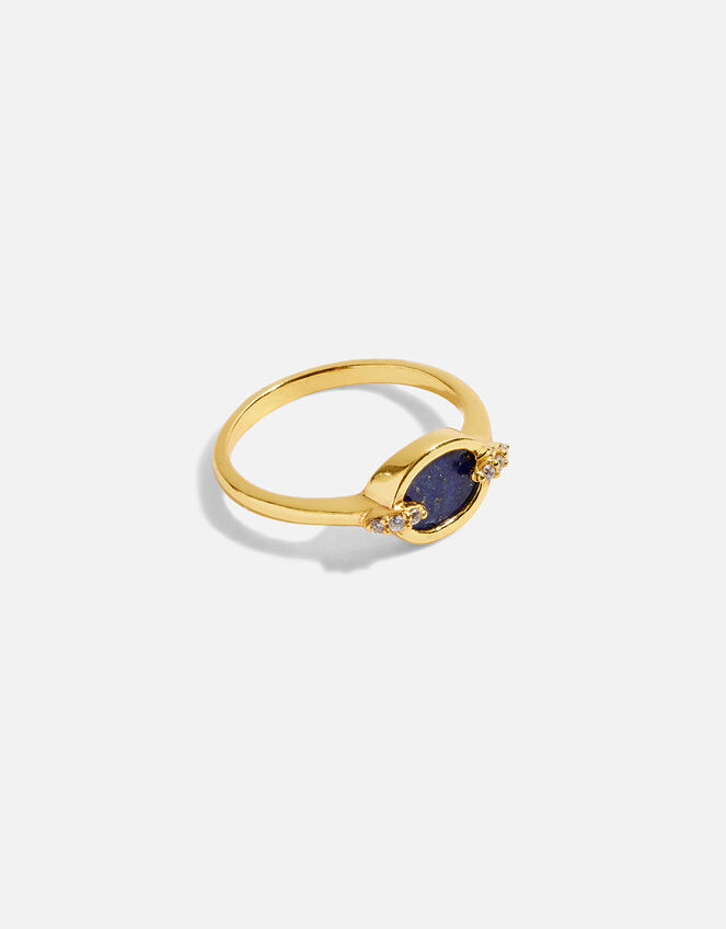 14ct Gold-Plated Healing Stone Lapis Lazuli Ring, Gold (GOLD), large