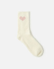 Heart Detail Fluffy Socks, Ivory (IVORY), large