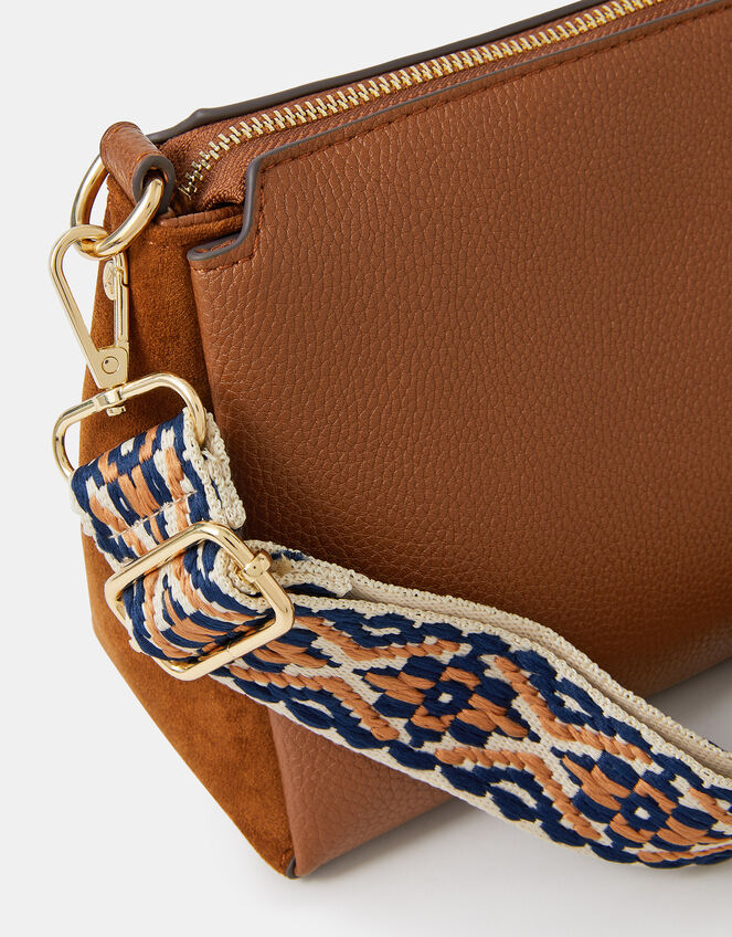 Webbing Strap Suedette Crossbody Bag, Tan (TAN), large