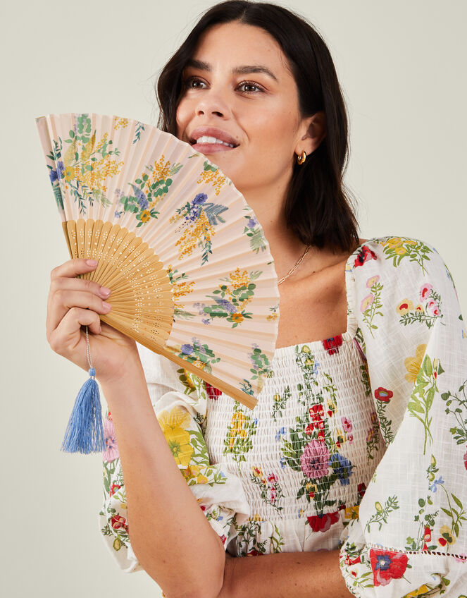 Floral Print Foldable Fan, , large