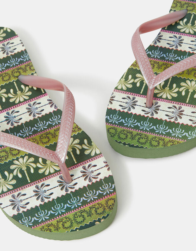 Palm Print Flip Flops, Green (GREEN), large
