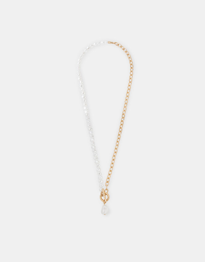 Mixed Pearl Chain T-Bar Necklace, , large
