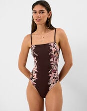 Floral Print Swimsuit, Brown (BROWN), large