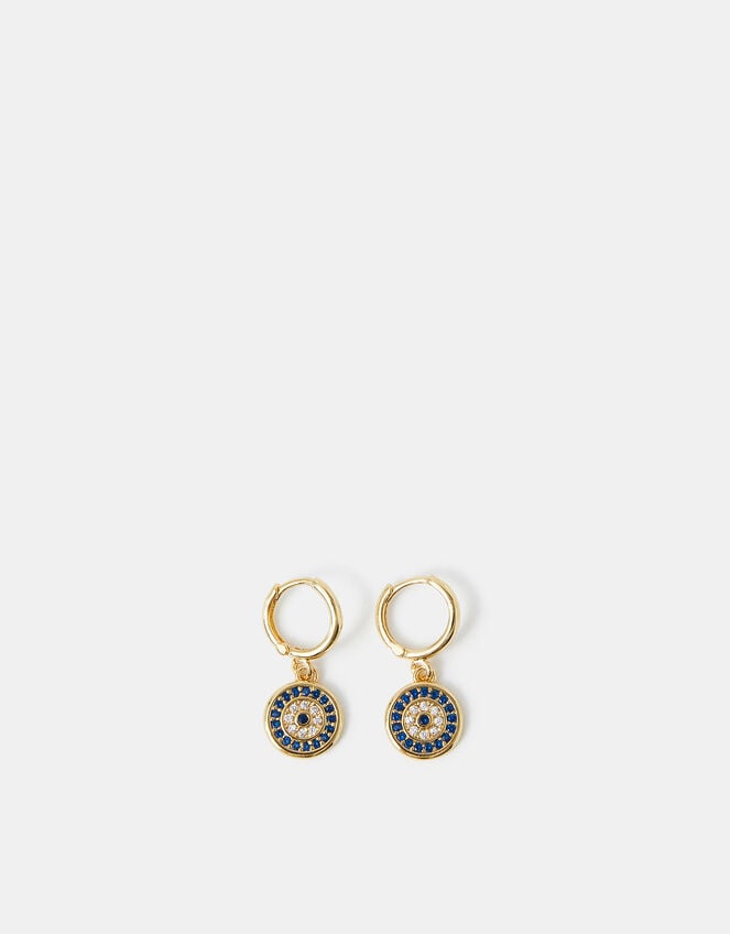 14ct Gold-Plated Evil Eye Hoop Earrings, , large