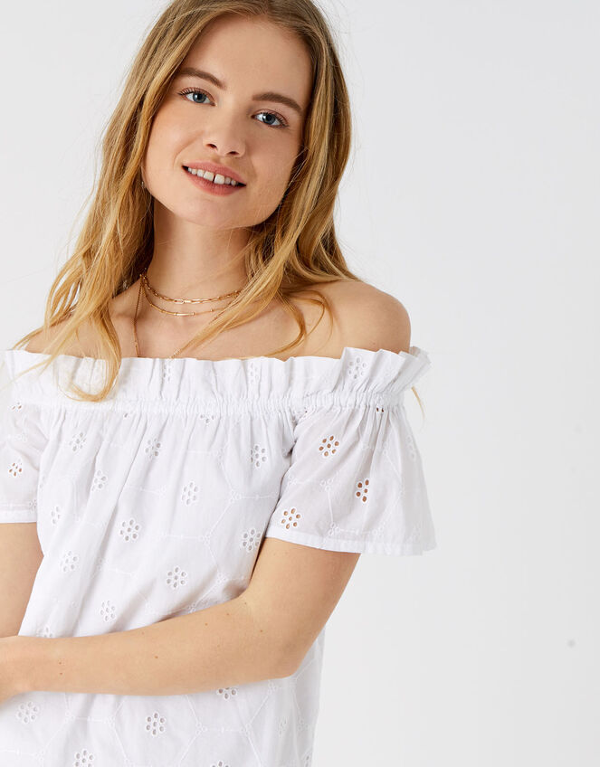 Shiffly Bardot Dress in Organic Cotton, White (WHITE), large