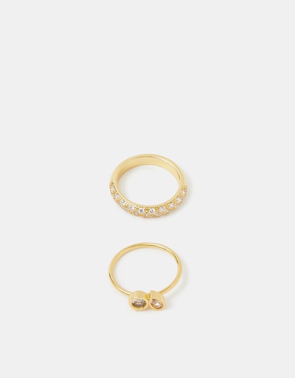 2-Pack 14ct Gold-Plated Mix Diamant&eacute; Rings, Gold (GOLD), large