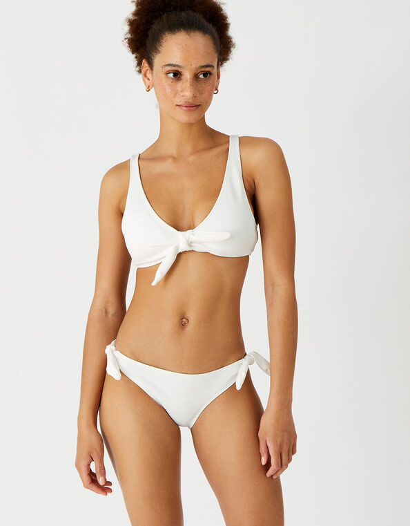 Ribbed Bunny Tie Bikini Briefs, White (WHITE), large