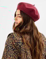 Plain Wool Beret, Red (BURGUNDY), large