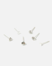 Sterling Silver Heart Sparkle Stud Earring Set, , large