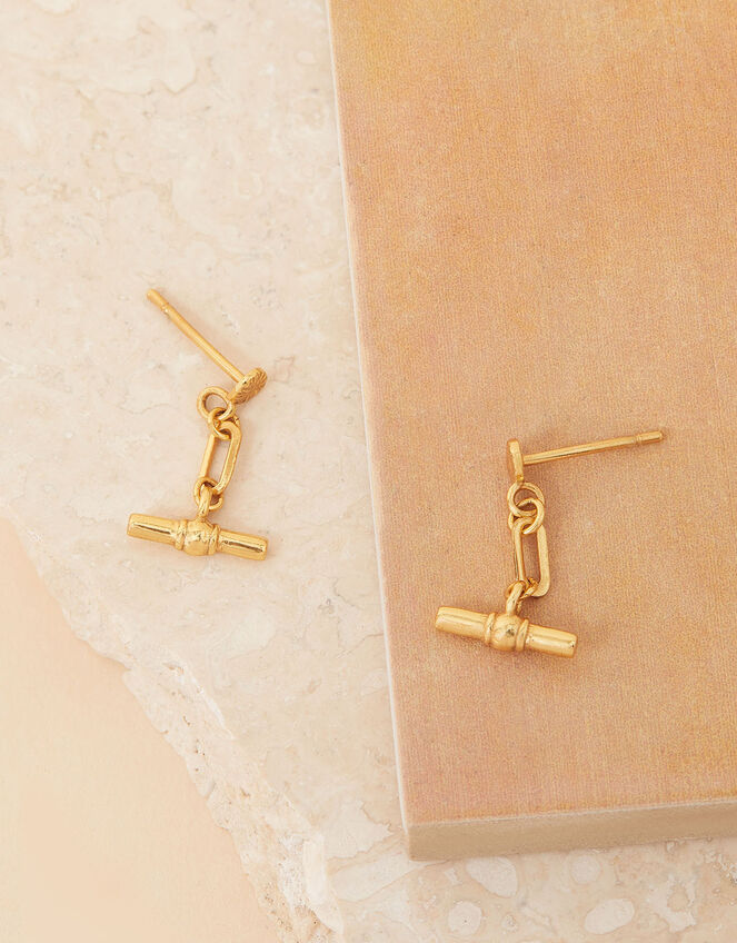 Gold-Plated Modern Heirloom T-Bar Earrings, , large