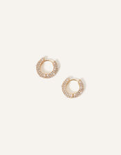 Pearl and Crystal Encrusted Hoops, , large