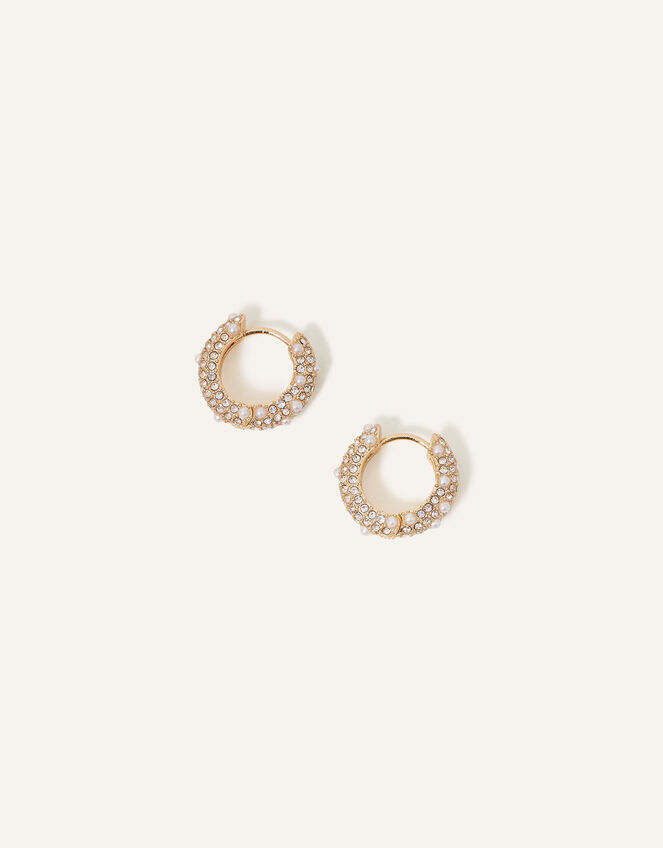 Pearl and Crystal Encrusted Hoops, , large