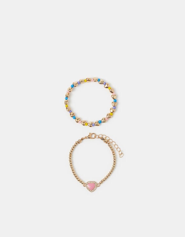 2-Pack Girls Beaded Heart Bracelets, , large