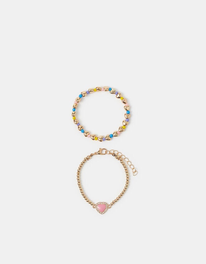 2-Pack Girls Beaded Heart Bracelets, , large