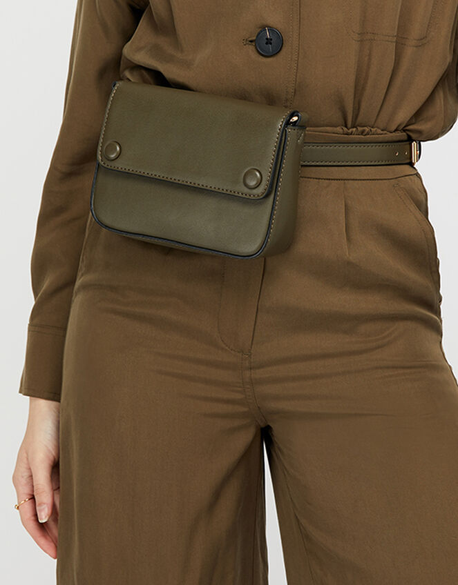 Faux Leather Belt Bag, Green (KHAKI), large