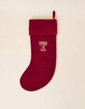 Embroidered Initial T Stocking, , large