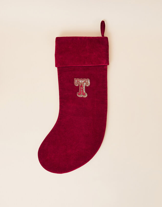 Embroidered Initial T Stocking, , large