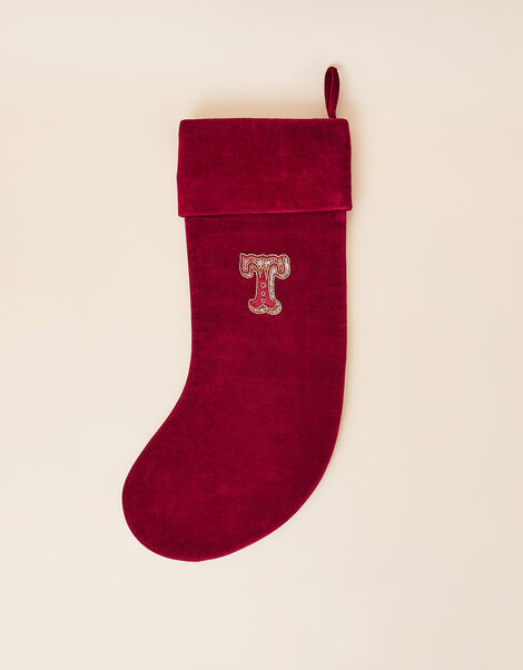 Embroidered Initial T Stocking, , large