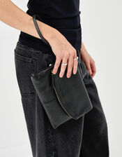 Curved Foldover Leather Wristlet Bag, , large