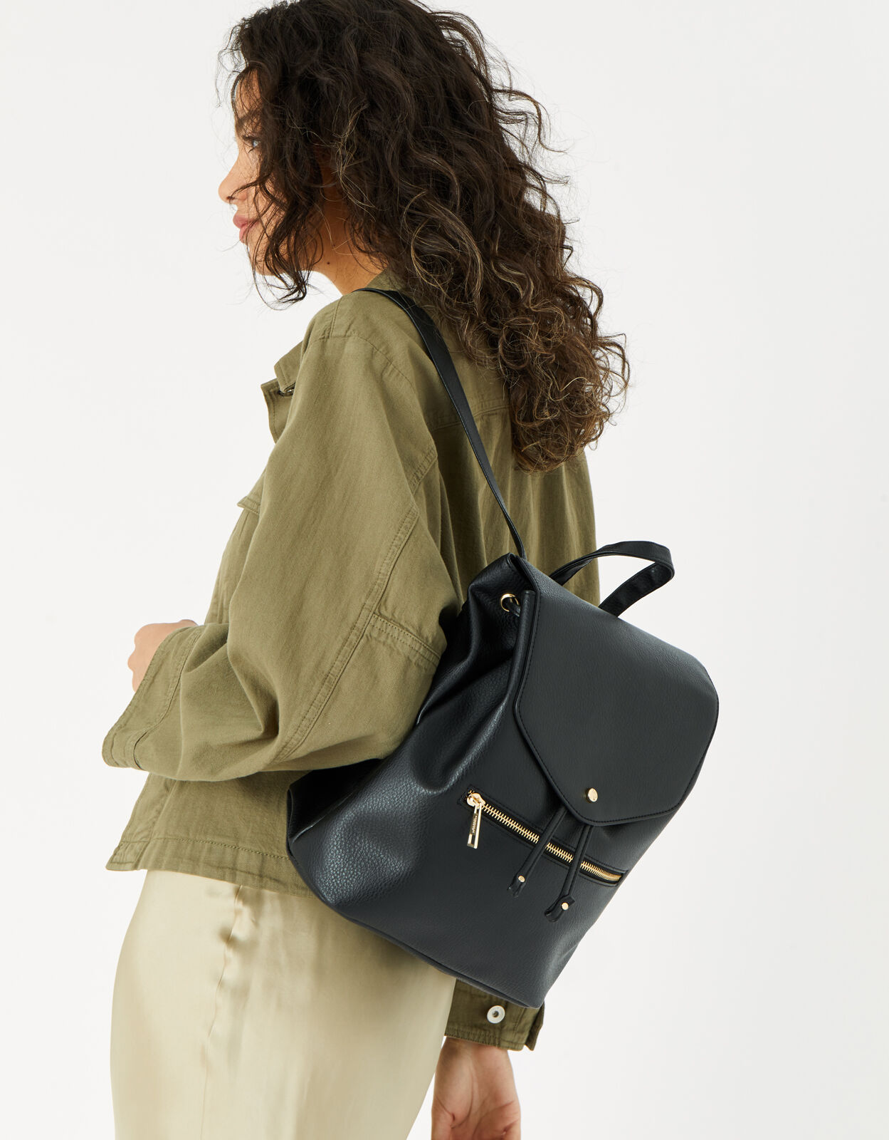 Black leather drawstring backpack 2025
