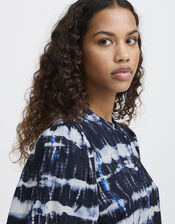 Ichi Tie-Dye Blouson Blouse, Black (BLACK WHITE), large