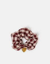 Heart Charm Check Print Hair Scrunchie, , large