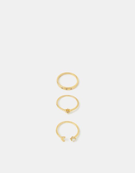 3-Pack 14ct Gold-Plated Celestial Rings, Gold (GOLD), large