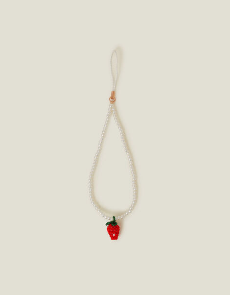 Strawberry Beaded Phone Charm, , large