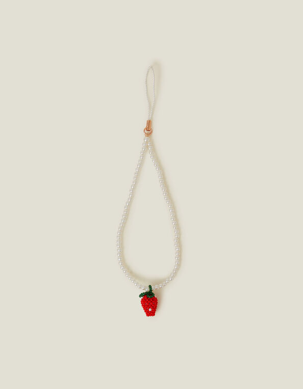 Strawberry Beaded Phone Charm, , large
