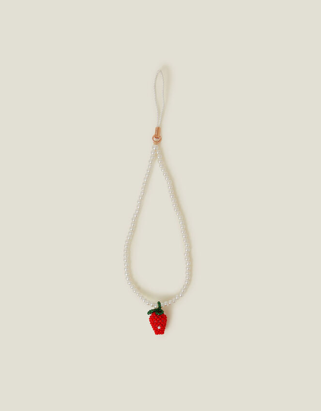 Strawberry Beaded Phone Charm, , large