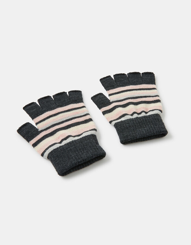 Stripe Fingerless Knit Gloves, Multi (PASTEL-MULTI), large