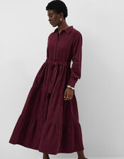Belted Corduroy Maxi Dress, Red (BURGUNDY), large