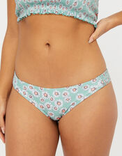 Daisy Smocked Bikini Briefs with Recycled Polyester, Green (MINT), large